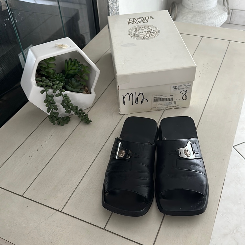 Versace Black Leather Slides Men’s Size 8/Women’s 10